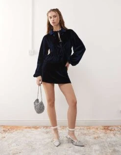 Reclaimed Vintage Velvet Co-ord In Navy -Closet Theory Her 207788546 1 navy