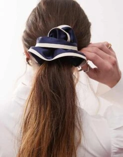 Reclaimed Vintage Satin Scrunchie With Contrast Trim In Navy For Women