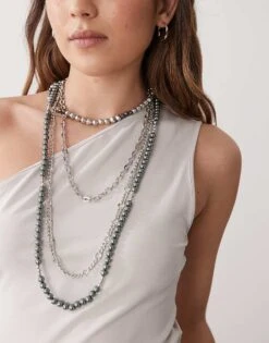 Reclaimed Vintage Ultimate Mixed Chain Layered Necklace In Silver For Women -Closet Theory Her 207823181 1 silver 1