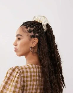 Reclaimed Vintage Satin Scrunchie With Trim In Cream For Women