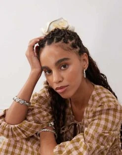 Reclaimed Vintage Satin Scrunchie With Trim In Cream For Women -Closet Theory Her 207823182 3