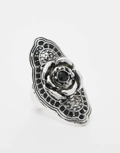 Reclaimed Vintage Oversized Unisex Ring With Rose In Silver For Unisex -Closet Theory Her 207823217 1 silver 1