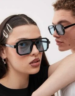 Reclaimed Vintage Unisex Square Edge Black Aviator With Blue Lense For Unisex -Closet Theory Her 207823237 1 black 1