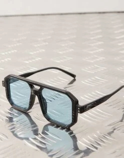 Reclaimed Vintage Unisex Square Edge Black Aviator With Blue Lense For Unisex -Closet Theory Her 207823237 2