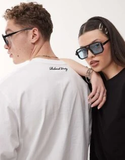 Reclaimed Vintage Unisex Square Edge Black Aviator With Blue Lense For Unisex -Closet Theory Her 207823237 3