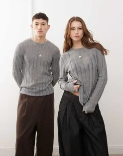 Reclaimed Vintage Unisex Ladder Long Sleeve Top In Grey For Unisex -Closet Theory Her 207829273 1 grey 1