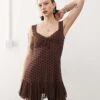 Reclaimed Vintage Flocked Mini Dress In Chocolate Brown For Women -Closet Theory Her 207829289 1 brown