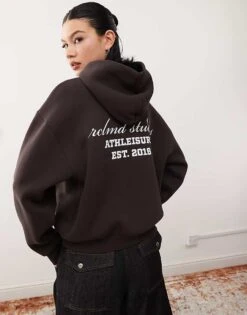 Reclaimed Vintage Unisex Cropped Boxy Logo Hoodie In Chocolate For Unisex -Closet Theory Her 207835282 3