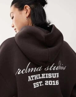 Reclaimed Vintage Unisex Cropped Boxy Logo Hoodie In Chocolate For Unisex -Closet Theory Her 207835282 4