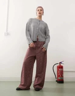 Reclaimed Vintage Relaxed Baggy Pull On Trouser In Burgundy Check For Women Multi -Closet Theory Her 207835309 1 multi 1