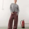 Reclaimed Vintage Relaxed Baggy Pull On Trouser In Burgundy Check For Women Multi -Closet Theory Her 207835309 1 multi