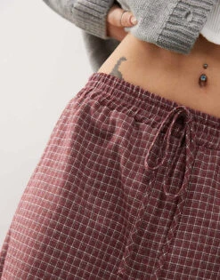 Reclaimed Vintage Relaxed Baggy Pull On Trouser In Burgundy Check For Women Multi -Closet Theory Her 207835309 4