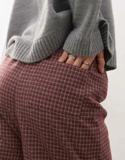 Reclaimed Vintage Relaxed Baggy Pull On Trouser In Burgundy Check For Women Multi -Closet Theory Her 207835309 5