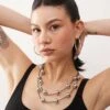 Reclaimed Vintage Layered 2 Row Necklace With Silver Beads On Cord For Women -Closet Theory Her 207848220 1 silver