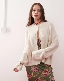 Reclaimed Vintage Boxy Cardigan In Cream For Women