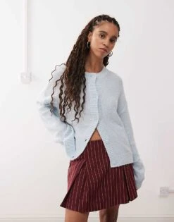 Reclaimed Vintage Boxy Cardigan In Powder Blue For Women