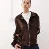 Reclaimed Vintage Velour Zip Through Side Stripe Jacket In Chocolate Co Ord For Women -Closet Theory Her 207853756 1 chocolate