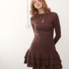 Reclaimed Vintage Long Sleeve Ruffle Drop Waist Mini Dress In Brown For Women -Closet Theory Her 207879449 1 brown