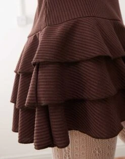 Reclaimed Vintage Long Sleeve Ruffle Drop Waist Mini Dress In Brown For Women -Closet Theory Her 207879449 4