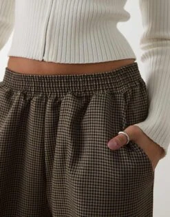 Reclaimed Vintage Pull On Trousers In Brown Mini Check For Women Brown Check -Closet Theory Her 207881705 2