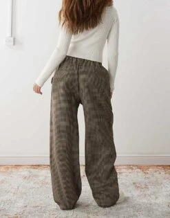 Reclaimed Vintage Pull On Trousers In Brown Mini Check For Women Brown Check -Closet Theory Her 207881705 3