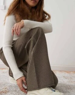 Reclaimed Vintage Pull On Trousers In Brown Mini Check For Women Brown Check -Closet Theory Her 207881705 4