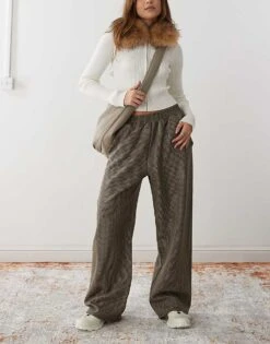 Reclaimed Vintage Pull On Trousers In Brown Mini Check For Women Brown Check -Closet Theory Her 207881705 5