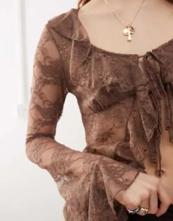 Reclaimed Vintage Lace Long Sleeve Top In Brown For Women -Closet Theory Her 207881712 3