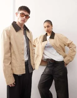 Reclaimed Vintage Unisex Harrington Overshirt Jacket In Beige For Unisex Stone -Closet Theory Her 207881758 1 stone 1