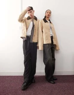 Reclaimed Vintage Unisex Harrington Overshirt Jacket In Beige For Unisex Stone -Closet Theory Her 207881758 2