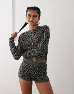 Reclaimed Vintage Knitted Co-ord In Argyle Print -Closet Theory Her 207881764 1 grey 1