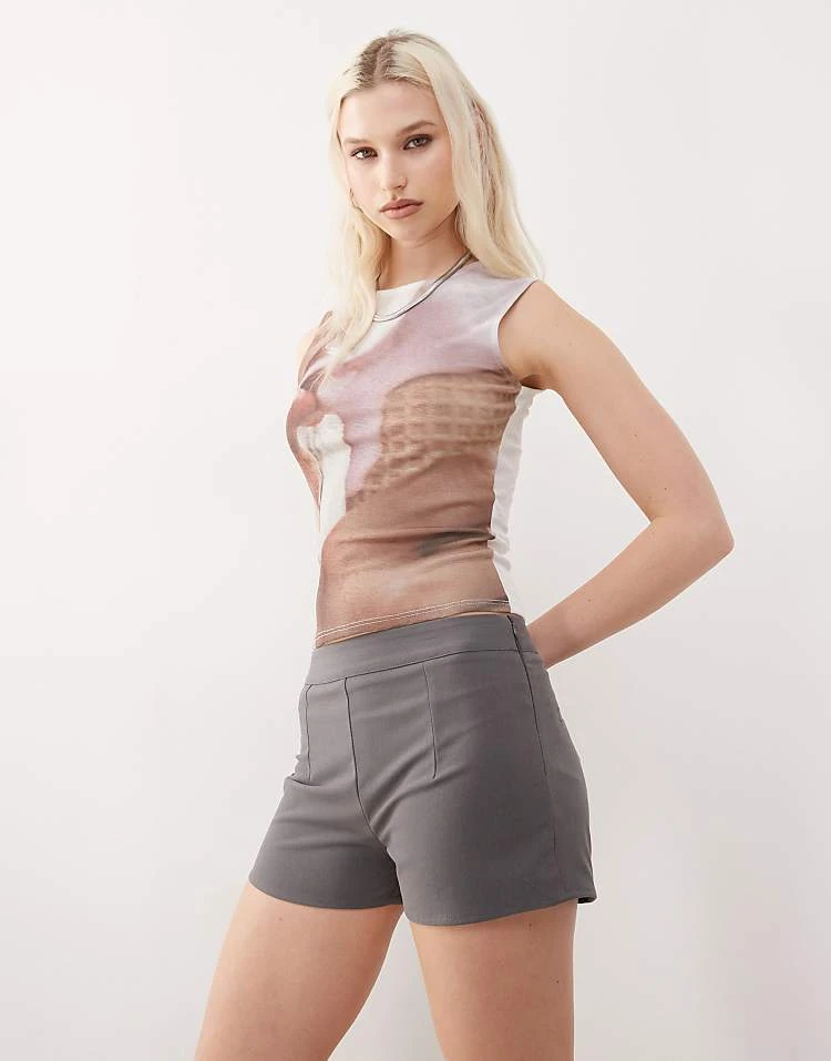 Reclaimed Vintage Tailored Micro Shorts In Grey For Women 8 Reclaimed Vintage Tailored Micro Shorts In Grey For Women - Image 6