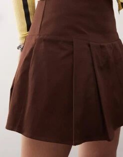 Reclaimed Vintage Mini Skirt With Deep Waist And Pleats In Brown For Women -Closet Theory Her 207918986 4