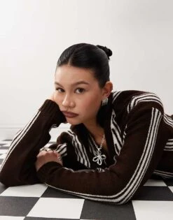 Reclaimed Vintage Unisex Knitted Stripe Relaxed Fit Cardigan In Chocolate For Unisex Chocolate Stripe -Closet Theory Her 207920250 3