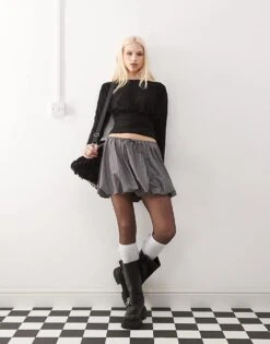 Reclaimed Vintage Cinched Waist Slash Neck Top For Women Black -Closet Theory Her 207923239 3