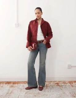 Reclaimed Vintage Faux Suede Blazer In Burgundy For Women