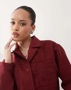 Reclaimed Vintage Faux Suede Blazer In Burgundy For Women -Closet Theory Her 207923296 3