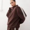 Reclaimed Vintage Unisex Lace Trim Polo Sweatshirt Co-ord In Brown For Women -Closet Theory Her 207925391 1 brown