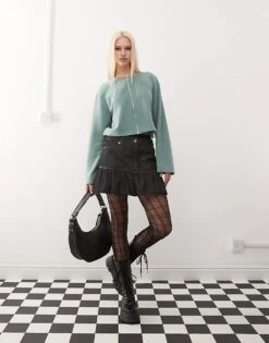 Reclaimed Vintage Super Soft Ribbed Zip Through Top In Sage For Women Sage Green -Closet Theory Her 207925399 2