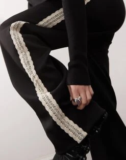 Reclaimed Vintage Scuba Lace Trim Jogger In Black For Women -Closet Theory Her 207925404 3