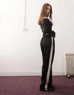 Reclaimed Vintage Scuba Lace Trim Jogger In Black For Women -Closet Theory Her 207925404 4