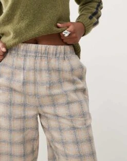 Reclaimed Vintage Wide Leg Pull On Lounge Trouser In Neutral Check For Women -Closet Theory Her 207952190 5