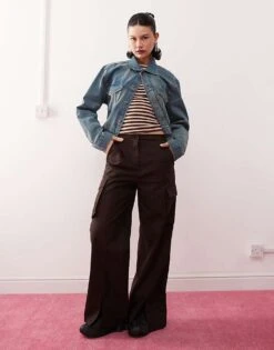 Reclaimed Vintage Cargo Trouser With Front Splits And Pocket Detail In Brown For Women