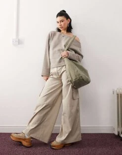 Reclaimed Vintage Baggy Cargo Trouser With Pocket Details In Beige For Women -Closet Theory Her 207952214 1 beige 1
