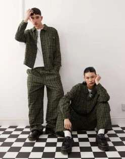 Reclaimed Vintage Unisex Wide Leg Trouser With White Stripe In Green Check For Unisex -Closet Theory Her 207952227 1 check 1