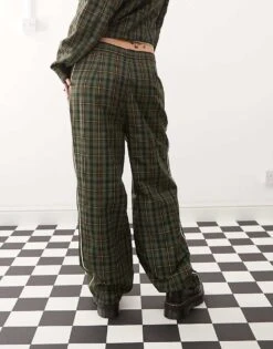 Reclaimed Vintage Unisex Wide Leg Trouser With White Stripe In Green Check For Unisex -Closet Theory Her 207952227 3