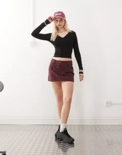 Reclaimed Vintage Lace Trim V-neck Long Sleeve Top In Black For Women -Closet Theory Her 207959814 2