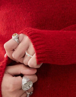 Reclaimed Vintage Crew Neck Knitted Long Sleeve Jumper In Cherry Red For Women -Closet Theory Her 207962347 3