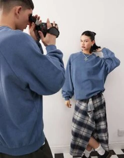 Reclaimed Vintage Unisex Boxy Sweatshirt In Blue Wash For Unisex -Closet Theory Her 207968908 1 blue 1