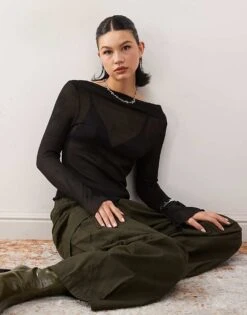 Reclaimed Vintage Knit Slash Neck Top In Black For Women -Closet Theory Her 207968914 1 black 1